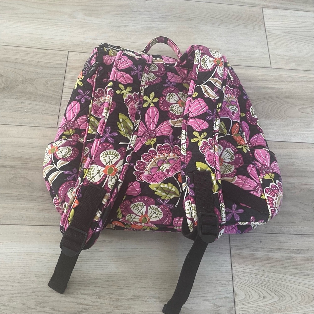 Vera Bradley Pirouette Pink Quilted Double Zip Adjustable Floral Print Backpack - Picture 2 of 5
